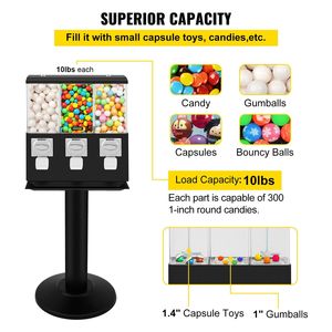 Distributore automatico commerciale a tripla testa di Gumball regolabile da 1 pollice porta caramelle per casa giochi e negozi al dettaglio - Product Image 3
