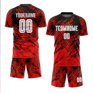 Tenue de football moderne rouge grunge 7V7 |   Shorts de football rayés personnalisés par sublimation |   Tenue de sport respirante et à séchage rapide pour hommes - Product Image 2