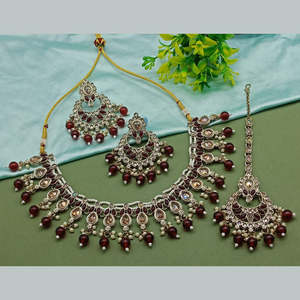 Gold Plated Sterling <b>Silver</b> Fine Jewelry <b>Set</b> with Crystal Stone Pearls Elegant Bridal Wedding <b>Necklace</b> for Women Festive Wear - Product Image 1