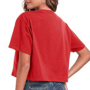 Women's <b>Red</b> Crop <b>Top</b> T-Shirt Short Sleeve Crew Neck Loose Fit Casual Solid Color Knitted 100% Cotton Spring Summer Wear - Product Image 3