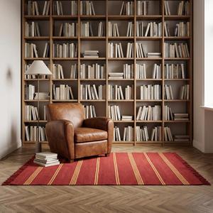Elegant Handwoven <b>Wool</b> Solid Color Area Rug <b>Red</b> Golden Textured Carpet Fringe Modern Style for Living Room Bedroom Home Decor - Product Image 3