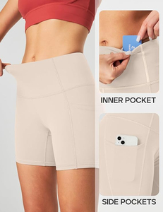 Shorts Deportivos de Cintura Regular para Mujer, Color Sólido, Ecológicos, Color Personalizado, Sin Costuras, Elásticos, con Bolsillos, Tejido Deportivo - Product Image 5