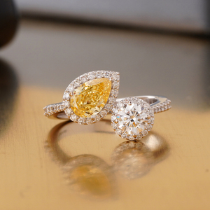 Vivid Yellow Pear Cut Lab Grown Diamond <b>Ring</b> 14K <b>Gold</b> Fancy Statement Color Fine Jewelry Fashion <b>Rings</b> - Product Image 1