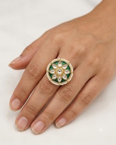 Royal Kundan Stone Meenakari Floral <b>Ring</b> Gold Plated Pearl Beaded Border <b>Adjustable</b> <b>Rings</b> Ethnic Wedding Jewelry Wholesale Items - Product Image 6