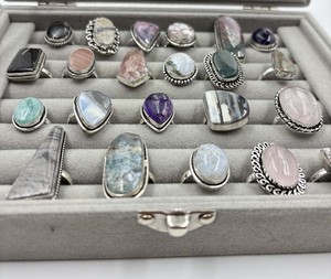 Factory Wholesale 925 <b>Silver</b> Natural Gemstone Mix Lot Bulk <b>Adjustable</b> Bands Assorted <b>Ring</b> Collection - Product Image 4