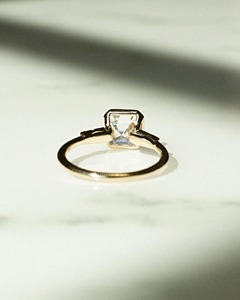 14K Yellow <b>Gold</b> Asscher Cut Moissanite <b>Ring</b> 2.40CT Bezel <b>Set</b> Trilogy <b>Ring</b> with Baguette Side Stones Engagement Gift for Women - Product Image 5
