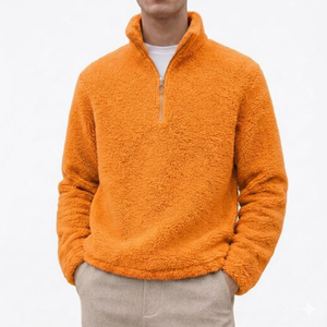 Custom Men's Sherpa <b>Fleece</b> Quarter Zip Pullover <b>Jacket</b> Front Logo <b>Thick</b> Winter Warm OEM ODM Wholesale High Quality - Product Image 1