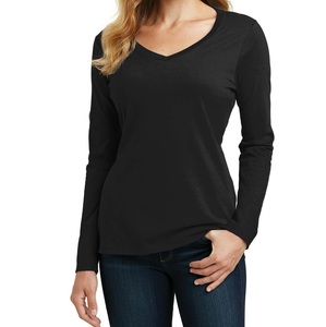 Chemises à manches longues pour femmes, col en V, couleur unie, haut décontracté, coupe classique, logo personnalisé OEM ODM, chemise à manches longues pour femmes - Product Image 2
