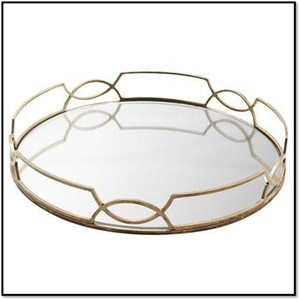 Round Glass <b>Storage</b> Tray With Gold Frame Modern Design Durable Indoor <b>Tabletop</b> Accessory Living Room Decor - Product Image 1