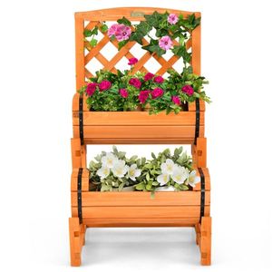 2-Tier <b>Solid</b> Fir <b>Wood</b> Raised Garden <b>Bed</b> with Trellis Cylindrical Planter <b>Box</b> for Climbing Plants - Product Image 2