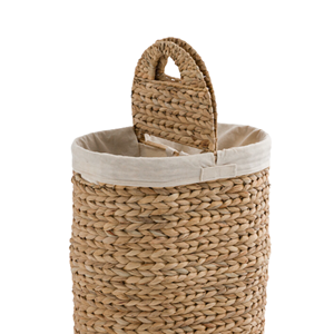 Cesto para la ropa sucia de jacinto de agua de color natural, doble ovalado, con tapa, cesta de 2 compartimentos con forro de algodón para baño, Vietnam - Product Image 5