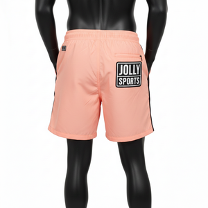 Shorts de baño para hombre Premium 120 GSM de microfibra de poliéster de secado rápido color melocotón con paneles laterales de malla y logo con transferencia térmica. - Product Image 2