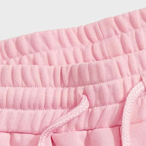 <b>Men's</b> <b>Pink</b> Knitted <b>Shorts</b> Elastic Waist Drawstring Casual Solid Color Mid Rise Eco-Friendly Front Logo Sport Wear - Product Image 5