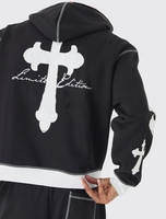 Nueva Moda: Conjuntos Deportivos Casuales de Felpa 100% Algodón con Estampado Puff y Lavado Ácido, Diseño a Cuadros, Ecológicos, Corte Regular Holgado, Edición Limitada Cross