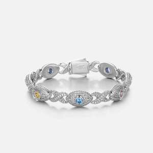 Luxury Evil Eye Charm Bracelet 925 Sterling Silver Gold Plated Moissanite Freshwater Pearl Hiphop Style Unisex Women <b>Men</b> Jewelry - Product Image 4