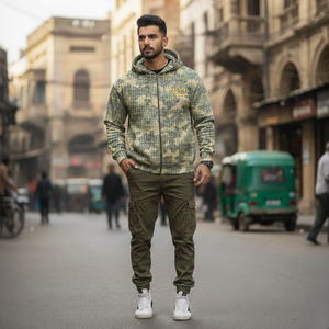 Sweat à capuche streetwear personnalisé Rexfit Sports, style pull-over, en coton camouflage épais, délavé à l'acide, effet soleil, broderie - Product Image 3