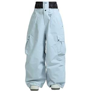 Pantalones de esquí impermeables para mujer con capucha, estampados, con bloques de color, cierre de cremallera, cintura elástica y pierna ancha tipo cargo - Product Image 5