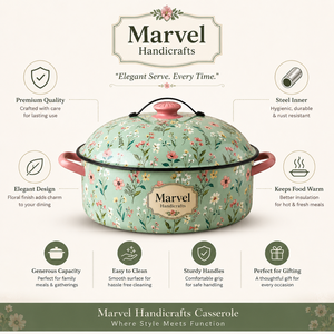 หม้อตุ๋นสแตนเลสหุ้มฉนวนลายดอกไม้ Marvel Handicrafts พร้อมฝาปิด ชามอุ่นอาหารพรีเมียมสำหรับเสิร์ฟในครัวและห้องรับประทานอาหาร - Product Image 5