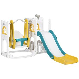 Set Struttura da Arrampicata e Gioco 6-in-1 Giallo per Interni per Bambini 1-3 Anni, Include Canestro da Basket, Struttura da Arrampicata, Telescopio e Contenitore - Product Image 1