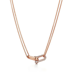 18K Yellow Gold Lab Grown Diamond Large Double Link Pendant <b>Necklace</b> with Pave Diamond for Women Adjustable <b>Statement</b> Jewelry - Product Image 6