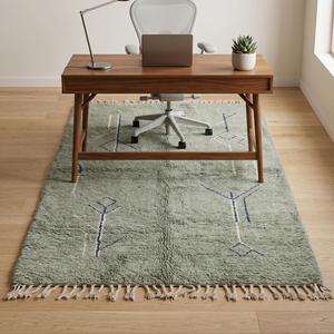 Tapis de luxe vert sauge noué à la main en laine, motif floral, poils plats, style marocain, tapis classique à franges MIRZAPUR ART PALACE - Product Image 2