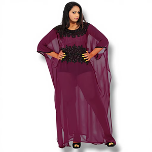 ชุดเดรสกะฟตันแบบอิสลามทรงเอไลน์ผ้าจอร์เจตต์ประดับคริสตัลเรียบง่าย แขนยาว ความยาวคลุมเท้า เหมาะสำหรับงานแต่งงาน งานเทศกาลฤดูร้อน และวันอีด - Product Image 1