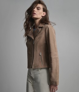 Women's Brown Suede <b>Leather</b> Moto <b>Jacket</b> Available in different color - Product Image 4