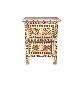 Elegante Gabinete de Almacenamiento con Cajones Laterales y Incrustaciones de Hueso Hecho a Mano, Mueble de Noche de Madera con Diseño Artesanal - Product Image 1