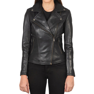 Black Color Comfortable Soft Fabric Unique Design Fashion Wear Latest Style Women's Genuine <b>Sheepskin</b> Leather <b>Jacket</b> With Pocket - Product Image 1