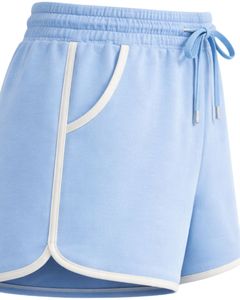 Light Blue Women Shorts Elastic Waist <b>Drawstring</b> Casual Gym Shorts Contrast Trim Summer Lounge Shorts Soft Comfortable Wear - Product Image 6