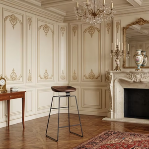 Taburete de Bar Moderno, Ecológico y Duradero de Madera con Asiento de Madera Maciza y Patas de Metal para Cafetería y Decoración de Interiores - Product Image 3