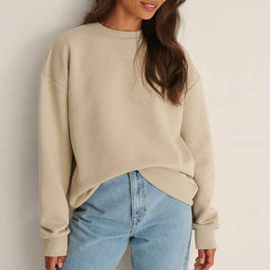 Sudadera Oversize de Cuello Redondo para Mujer, Color Sólido, Hombros Caídos, Manga Larga, Tejido de Algodón, Diseño Asimétrico, Top Casual de Otoño - Product Image 1