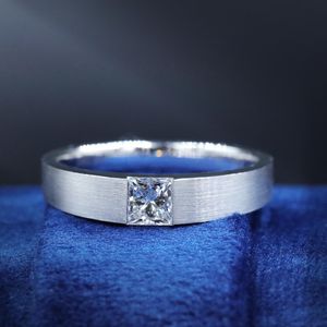 Brush Finish <b>Band</b> 0.50CT Princess Cut Moissanite Solitaire <b>Ring</b> For Men's 925 <b>Silver</b> Fine Design For Everyday Wear - Product Image 1