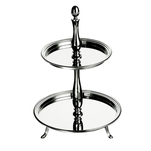 Elegante soporte de metal plateado de 2 niveles para exhibir postres y pasteles, ideal para bodas, fiestas y té de la tarde, a un precio competitivo. - Product Image 5