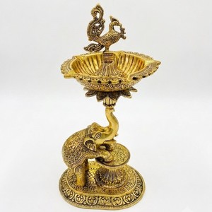 Gold Plated Elephant Leg Up Peacock Samai - Product Image 1