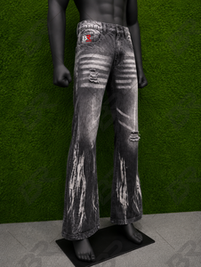 Jean évasé vintage pour homme avec logo sur le devant, denim délavé, taille mi-haute, style streetwear décontracté, motif rayé, tissu en coton, été-automne - Product Image 4