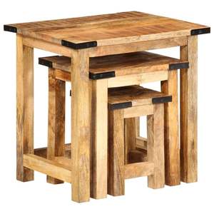 Ensemble de 3 tables d'appoint gigognes en bois naturel avec accents noirs pour la décoration du salon et des espaces de vie - Product Image 3