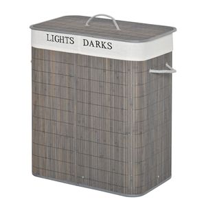Cesto per Bucato in Bambù da 26,4 Galloni, 2 Scomparti, Pieghevole, Grigio, con Coperchio e Manici, Design Moderno ed Ecologico per Uso in Bagno - Product Image 1