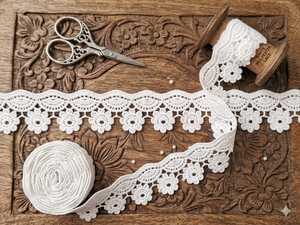 Factory Direct Premium <b>White</b> Polyester Floral and Fan Scalloped <b>Lace</b> Trim - 3D Textured Crochet-Style Border for Saree, Dupatta - Product Image 2