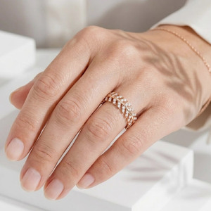Olive Leaf Leaf-shaped Multi-row Rose Gold <b>Fine</b> <b>Rings</b> for Women - Product Image 2