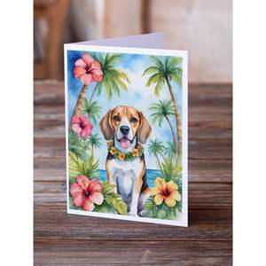 Whimsical Beagle Luau A7 Tamaño 5x7 Tarjetas de notas en blanco Paquete de 8 con sobres para saludos - Product Image 2