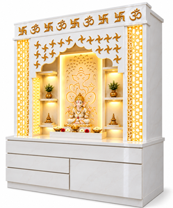 White Marble Look Teak Wood Ganesha <b>Pooja</b> Temple Siddhi Vinayaka Hand Carved Wooden <b>Mandir</b> For Home Wooden <b>Mandir</b> For Home USA - Product Image 4