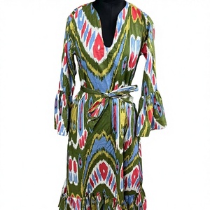 Vestido estampado de bloque de mano verde Vestido estampado de bloque Túnicas indias Vestido de mano Vestido largo de algodón indio Vestido estampado indio - Product Image 1