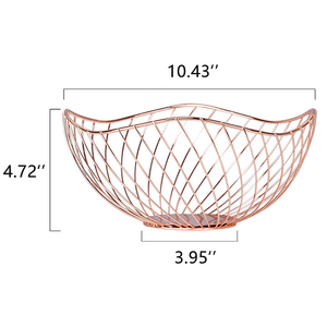 Corbeille à fruits en fil métallique or rose pour comptoir de cuisine, bol décoratif en fil métallique ouvert pour le rangement des fruits, centre de table à manger - Product Image 3