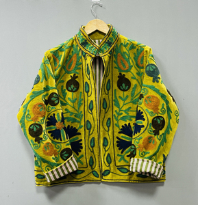 Hand Made Velvet Suzani <b>Jacket</b>, Handmade <b>Short</b> <b>Jacket</b>, Uzbek Embroidery <b>Jacket</b>, Women's Overcoat - Product Image 2
