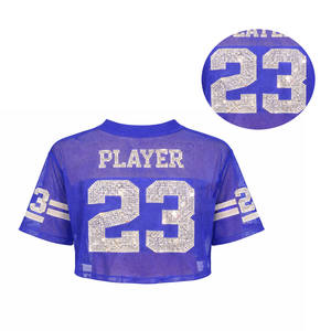 Jersey Corto de Fútbol Americano con Malla de Diamantes de Imitación para Mujer, Top Deportivo Transpirable Estilo Urbano, Fabricación con Logotipo Personalizado - Product Image 4