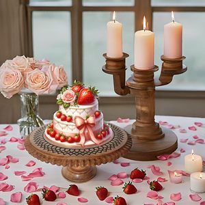 Support à gâteau en bois artisanal et écologique pour mariages rustiques, anniversaires, cafés, présentation de desserts, table à manger, compatible lave-vaisselle - Product Image 4