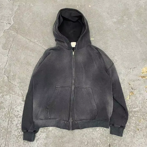 Sweat à capuche zippé streetwear de luxe personnalisé, brodé, en molleton uni, vintage, oversize, délavé à l'acide, effet soleil et usé - Product Image 1