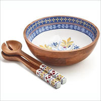 Bol à salade en bois au design minimaliste et écologique avec deux cuillères en bois lavables pour la cuisine et les cadeaux, logo personnalisé