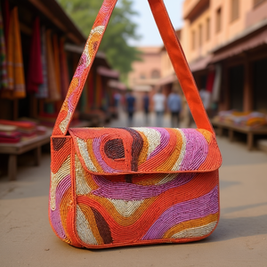 Sac fourre-tout indien traditionnel de luxe fait main, multicolore, orné de perles de verre, durable, artisanal, avec poignée baguette, mode décontractée haut de gamme - Product Image 3